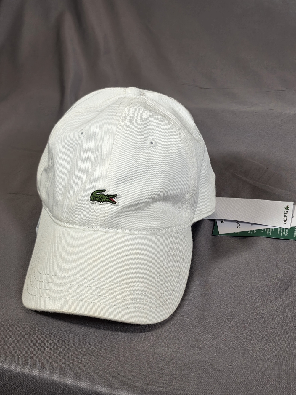 Lacoste White Baseball Cap with Green Crocodile Logo NWT